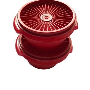 New 2 red Tupperware Servalier 10 ounce/300ml Bowls set with lids